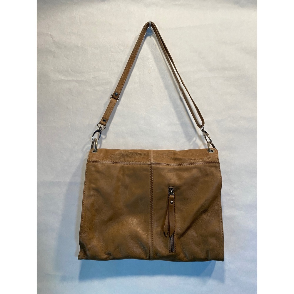Tan Real Leather Convertible Crossbody Tote Bag Made in Italy OS Unisex